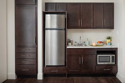 Interior kitchen space with modern appliances.