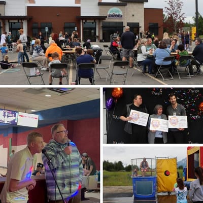 Community event with residents and staff engaged in activities.
