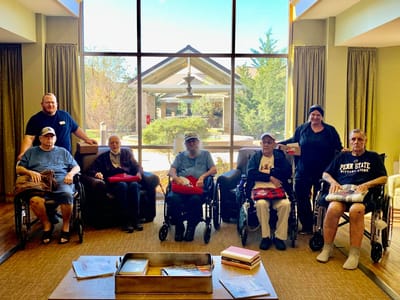Residents enjoying time in a common area.
