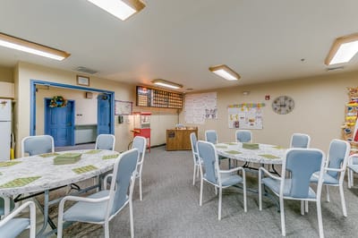 Common area with tables and chairs