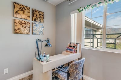 Interior space with a nail station and decorative art