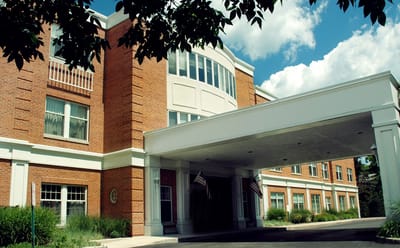 Exterior view of Alden Estates building entrance