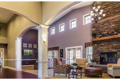 Interior view of a cozy common area with seating