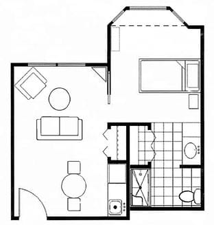 Architectural floor plan of a resident unit