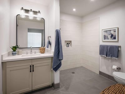 Modern bathroom with a shower and vanity