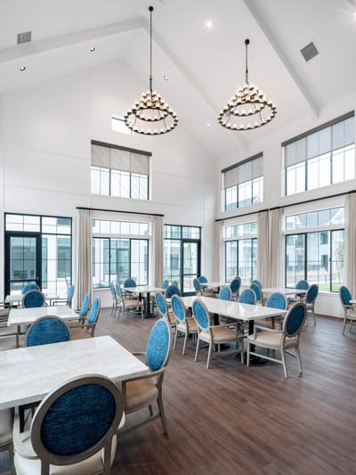 Bright dining room with modern furnishings