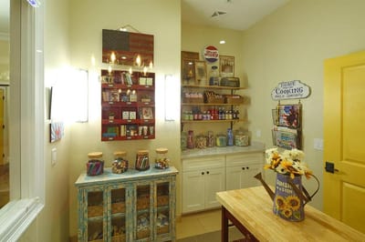 Brightly lit interior of a communal kitchen area