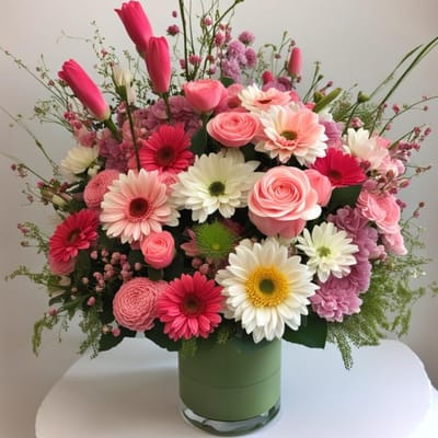 Vibrant floral arrangement in a vase.