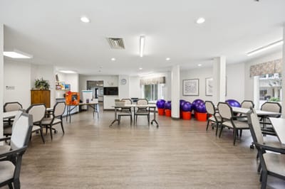 Common area with seating and activity equipment