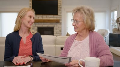 Staff member interacting with a resident