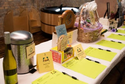 Event setup with decorative items and activities