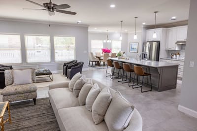 Interior view of a modern common area with seating