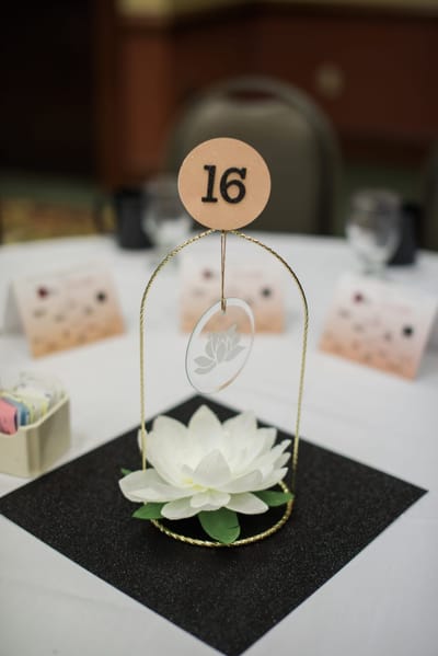 Table centerpiece with floral decoration.