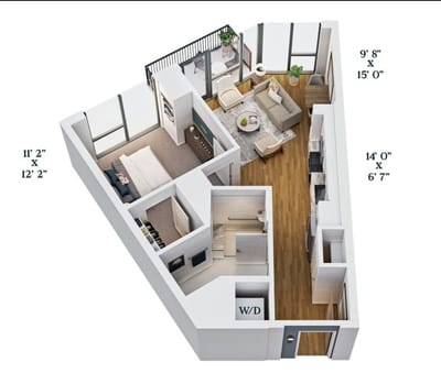 Architectural floor plan of a resident unit