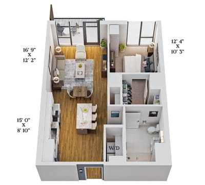 Architectural floor plan of a resident unit layout