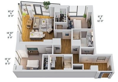 Architectural floor plan of a resident unit
