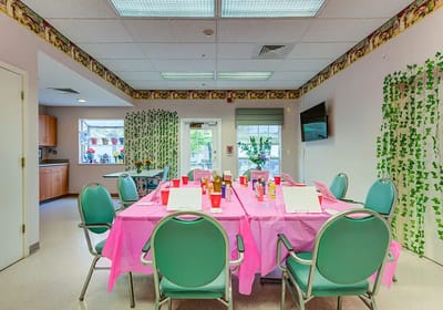 Bright dining room set for a festive meal