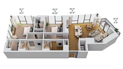 Architectural floor plan of a resident unit