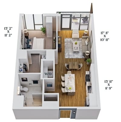 Floor plan of a one-bedroom apartment
