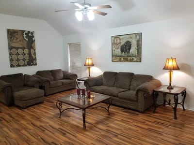 Cozy living room with comfortable seating and decor