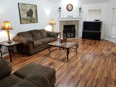 Cozy living room with comfortable seating and decor