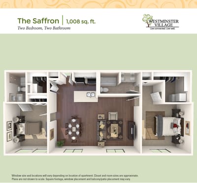 Architectural floor plan of a two-bedroom apartment