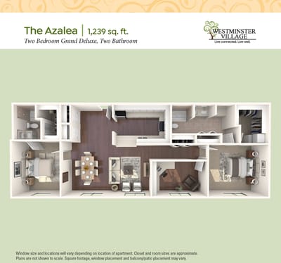 Architectural floor plan of a two-bedroom apartment