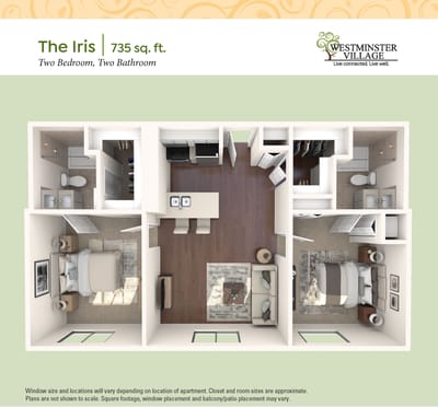 Architectural floor plan of a two-bedroom apartment