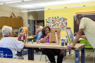 Residents participating in an art class activity