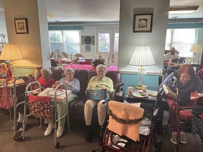 Residents engaging in a communal lounge area