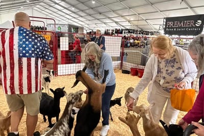 Residents interacting with goats at an event