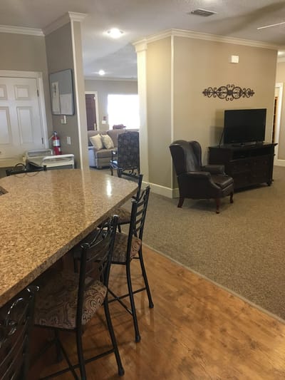 Interior view of a communal area in a senior living facility