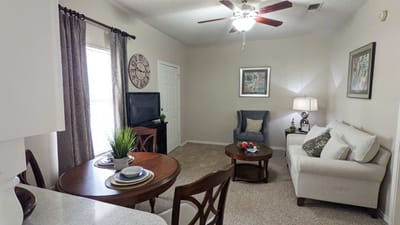 Cozy living room in a resident unit