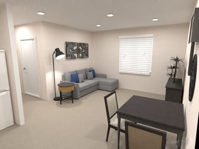 A cozy living room setup in a senior residence