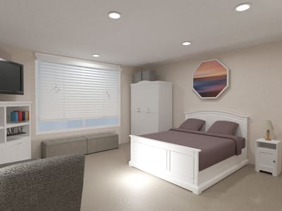 Interior view of a private resident room with a bed