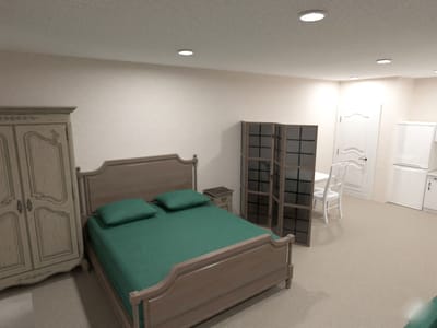A private resident room with a bed and furniture