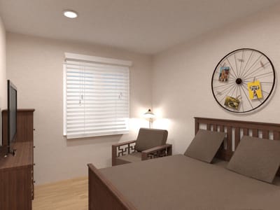 Cozy resident room with a bed and seating area