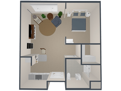 Architectural floor plan of a resident room