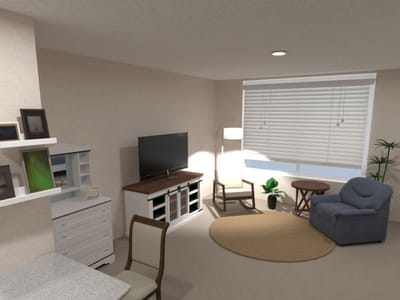 Cozy resident room with furniture and window