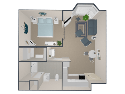 Architectural floor plan of a resident suite