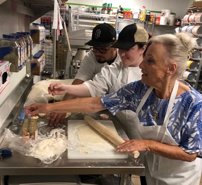 Residents and staff baking in the kitchen