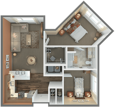 Architectural floor plan of a resident unit layout