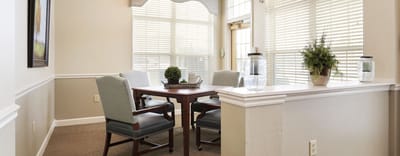 Bright and welcoming common area with seating