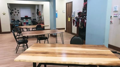 Interior of a common area with dining tables