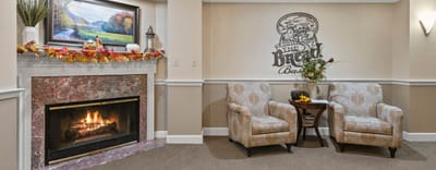 Cozy common area with fireplace and seating