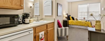 Comfortable resident room with kitchenette