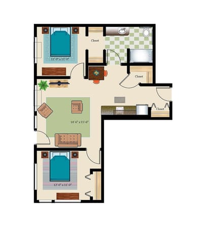 Architectural floor plan of a resident unit