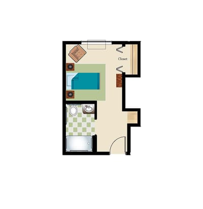 Architectural floor plan of a resident room