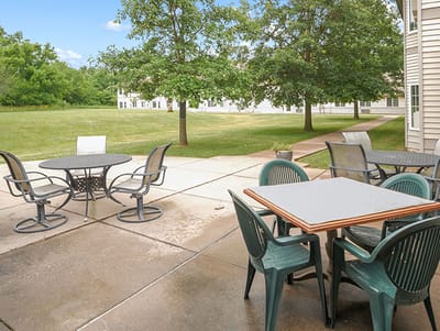 Tables and chairs in an outdoor space