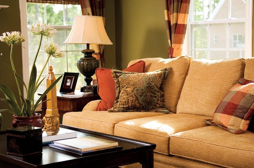 Cozy living room with a sofa and decorative pillows